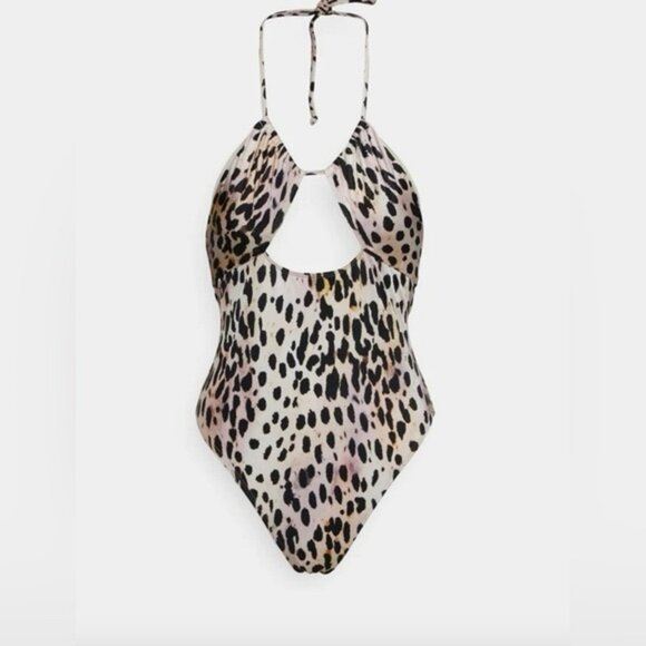Good American Ruched Halter Rose Cheetah One-Piece Swimsuit Size 8 (M/L) NWT - Picture 6 of 11
